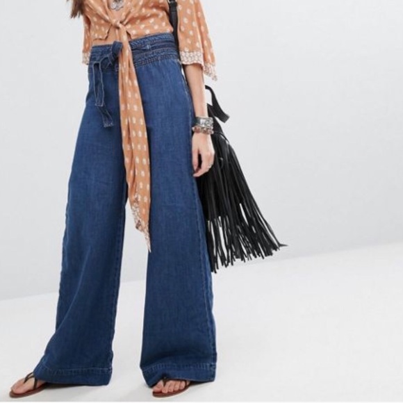 wide leg tie waist jeans